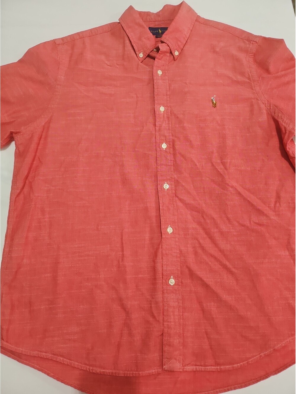 Ralph Lauren Men’s Classic Fit Short Sleeve Button-Down Shirt XL Red Linen  0177